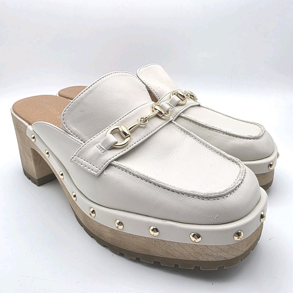 Madden Girl Clogs 9.5 Y2K Suzanne Platform  Mule Heels Ivory Bit Bridle Studded - Picture 2 of 13